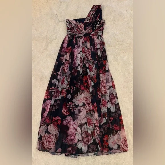 NEW Kay Unger Layla Floral Print Walk Thru Jumpsuit with Full Length Skirt Sz 2